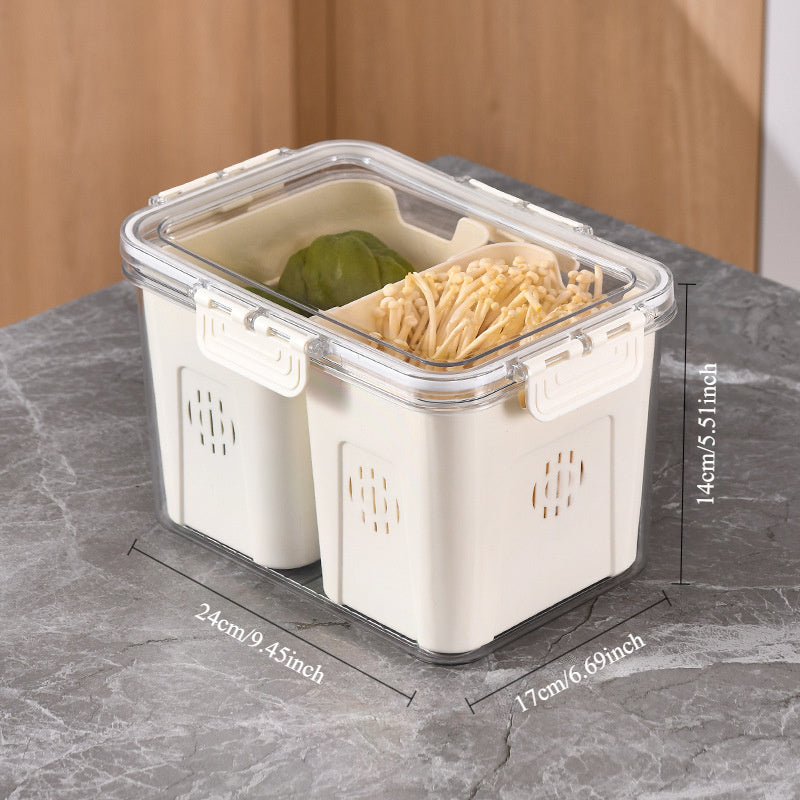 1pc Large 3-Grid Refrigerator Fresh-Keeping Drain Grid, Large Transparent Sealed Dust-Proof And Moisture-Proof Storage Box, Small 2-Grid Transparent Vegetable, Fruit, Fresh-Keeping Box, Built-In Partitions Can Be Used Separately