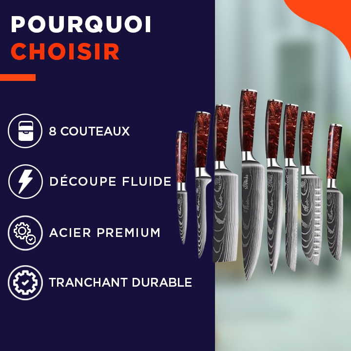 Damascut | Set de 8 couteaux japonais pour une coupe sans effort