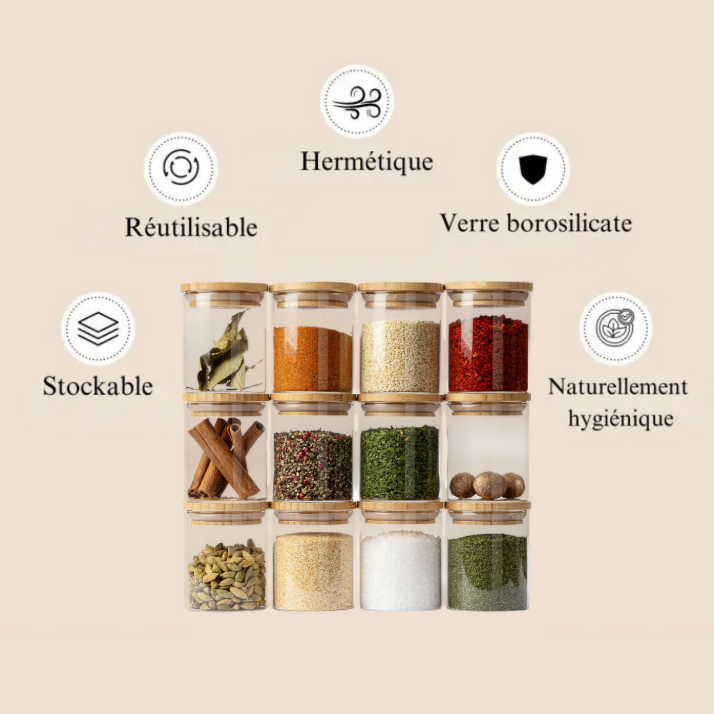 Lot de 12 pots à épices en verre -ZAYNO
