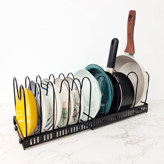 TONOMO Range Couvercle Rangement Poele et Casserole de Cuisine, Rangement Assiettes Placard avec 10 Compartiments, Porte Casseroles Rangement Couvercle Casserole pour Cuisine