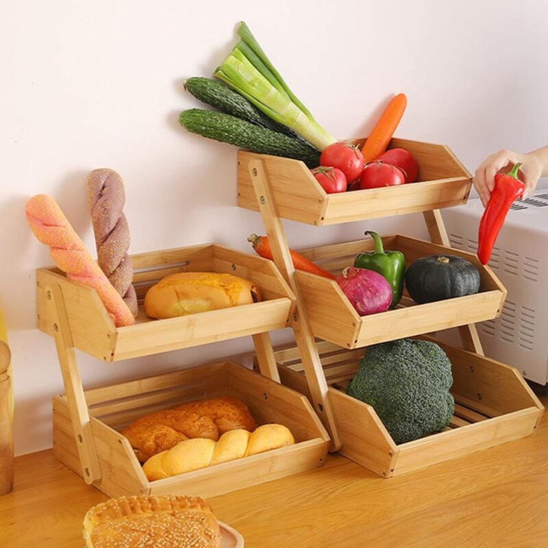 Panier à Fruits en Bambou – 3 Niveaux