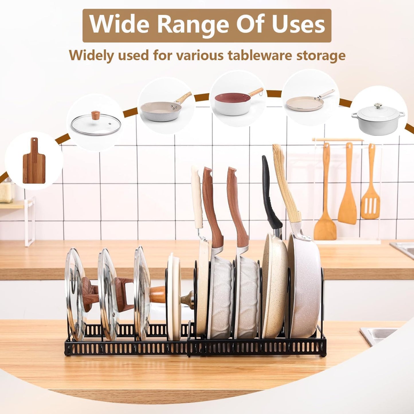 TONOMO Range Couvercle Rangement Poele et Casserole de Cuisine, Rangement Assiettes Placard avec 10 Compartiments, Porte Casseroles Rangement Couvercle Casserole pour Cuisine