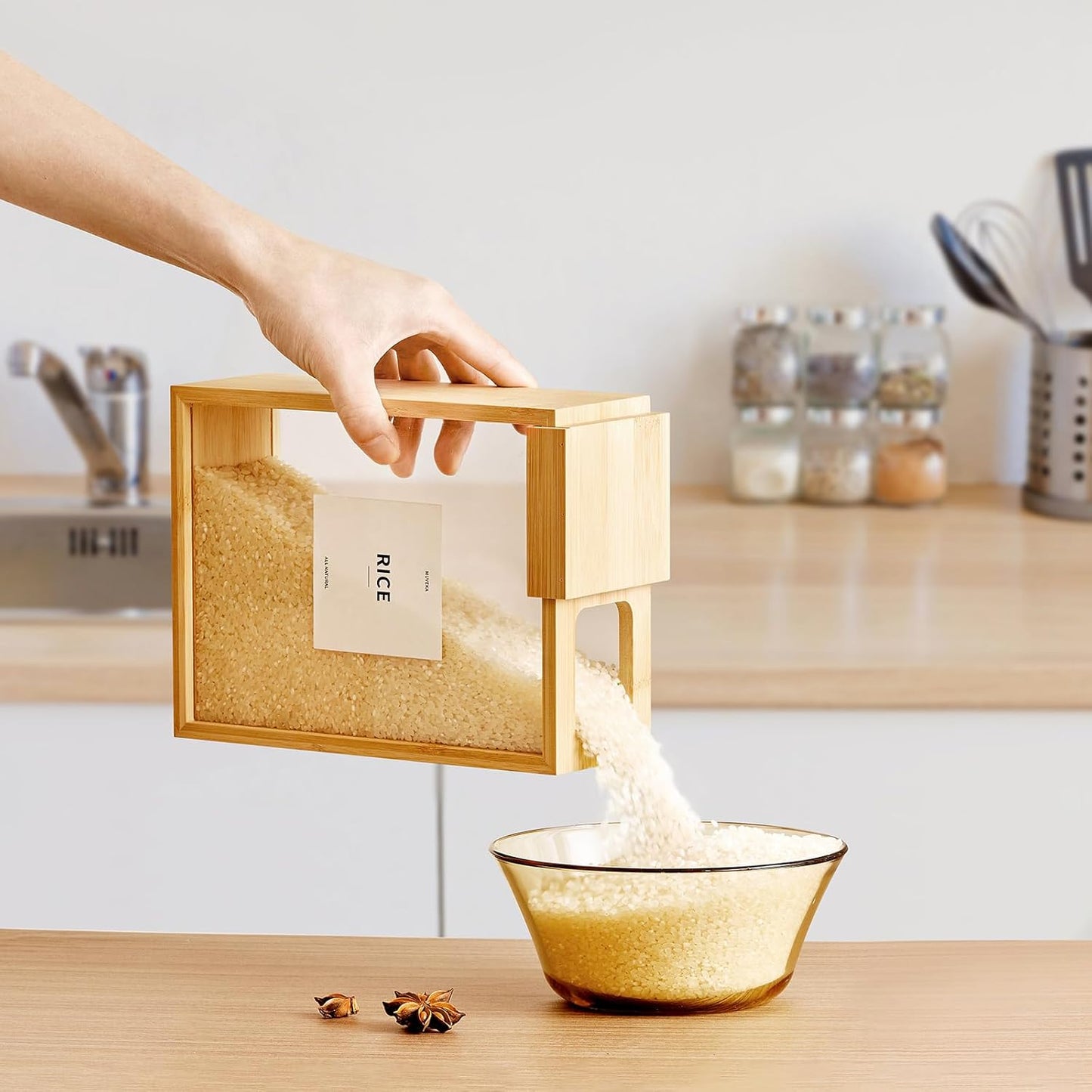 Boîtes de Rangement en Bambou – 2L pour Riz, Pâtes et Céréales