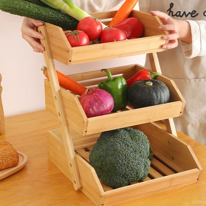 Panier à Fruits en Bambou – 3 Niveaux