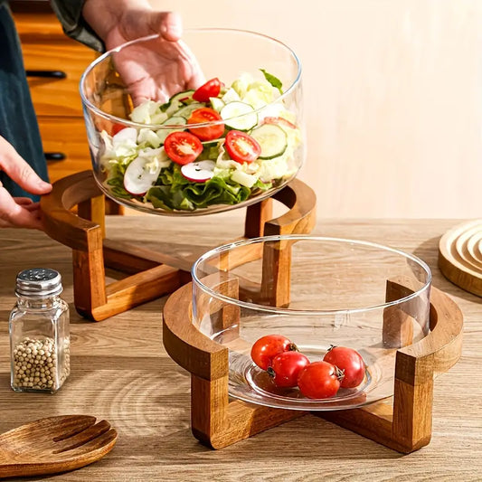 🥗 Plateaux de Fruits & Salades en Verre avec Base en Bambou 🌿
