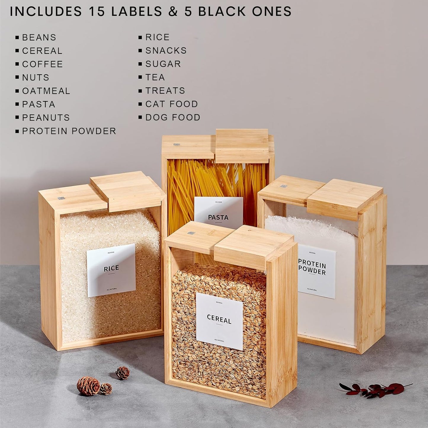 Boîtes de Rangement en Bambou – 2L pour Riz, Pâtes et Céréales