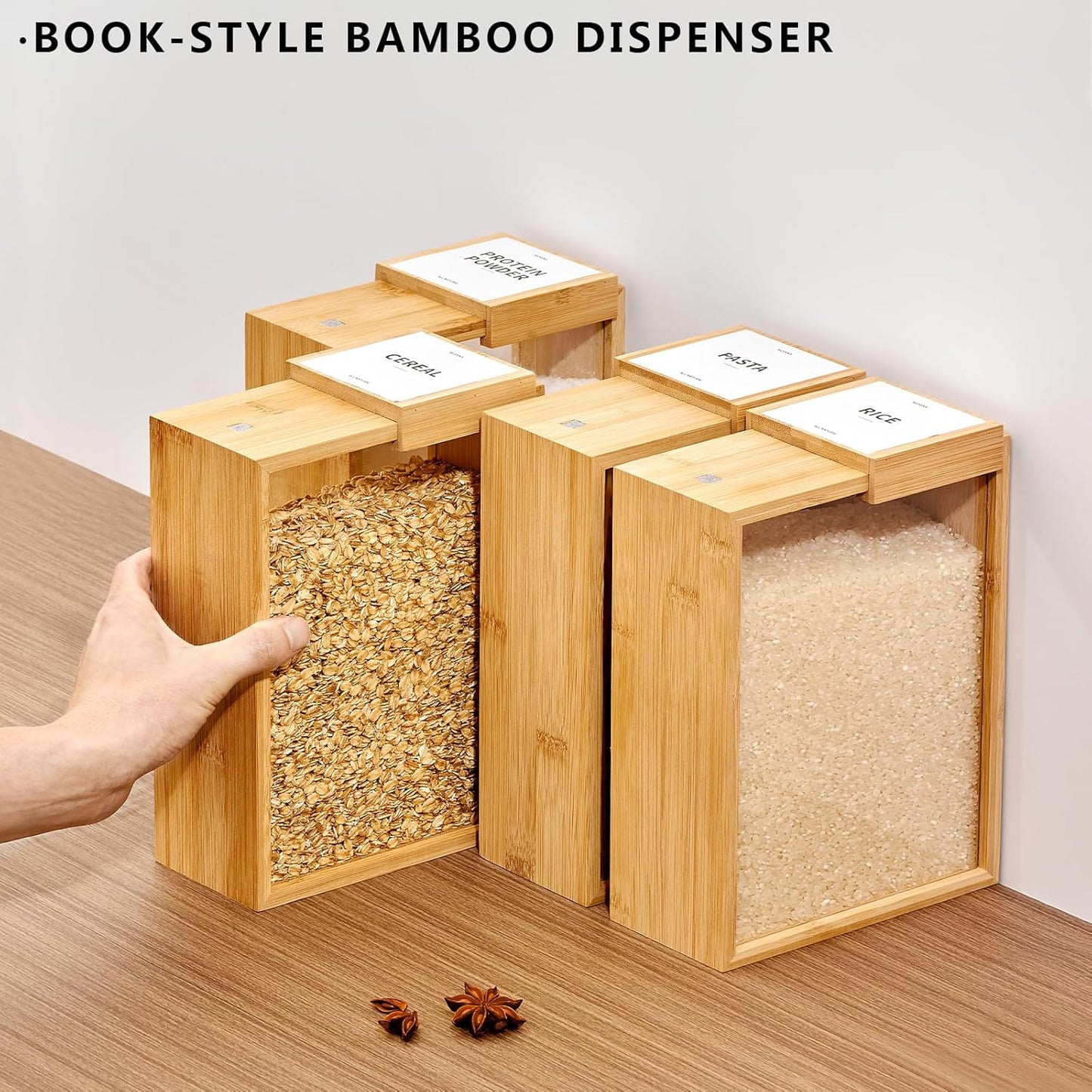 Boîtes de Rangement en Bambou – 2L pour Riz, Pâtes et Céréales