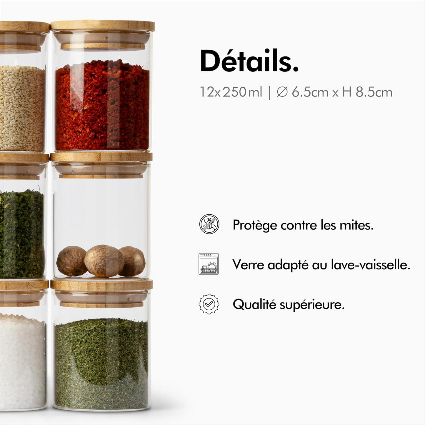Lot de 12 pots à épices en verre -ZAYNO