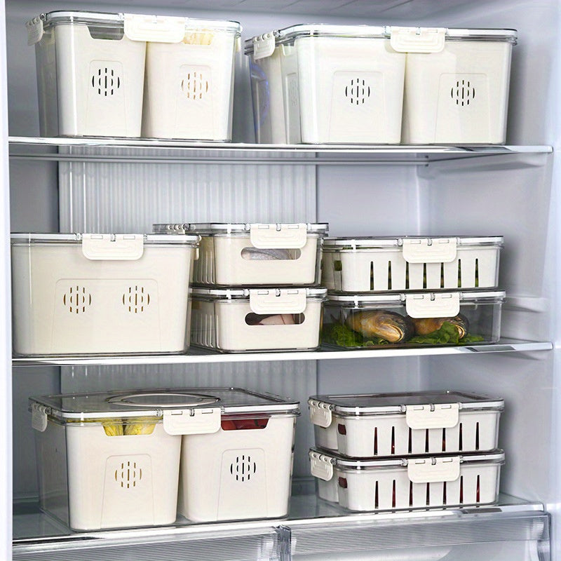 1pc Large 3-Grid Refrigerator Fresh-Keeping Drain Grid, Large Transparent Sealed Dust-Proof And Moisture-Proof Storage Box, Small 2-Grid Transparent Vegetable, Fruit, Fresh-Keeping Box, Built-In Partitions Can Be Used Separately