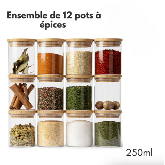 Lot de 12 pots à épices en verre -ZAYNO