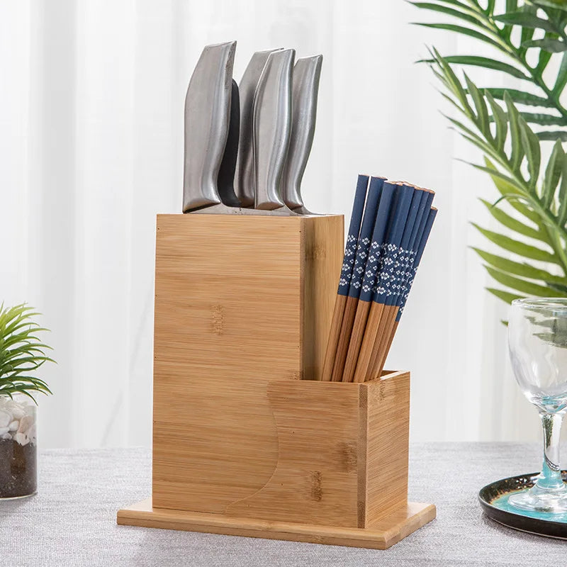 Inttox-🔪🪵 Bloc de Couteaux en Bambou Naturel  🌿