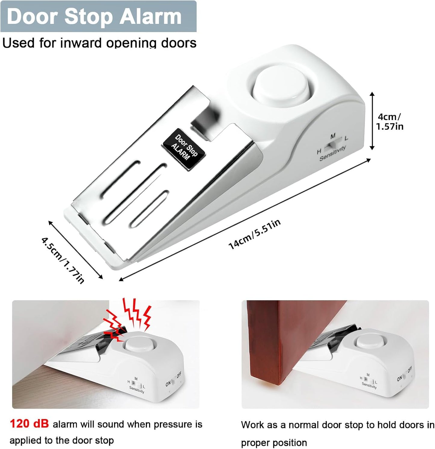 KERUI Door Stop Alarm with 120dB Siren, Portable Door Stopper Security Alarm for Travel, Hotel, Apartment and Home, 3 Levels Sensitivity Door Wedge Alarm (Pack of 1)