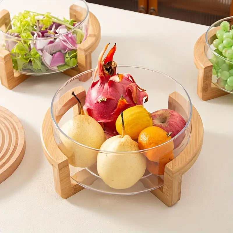 🥗 Plateaux de Fruits & Salades en Verre avec Base en Bambou 🌿