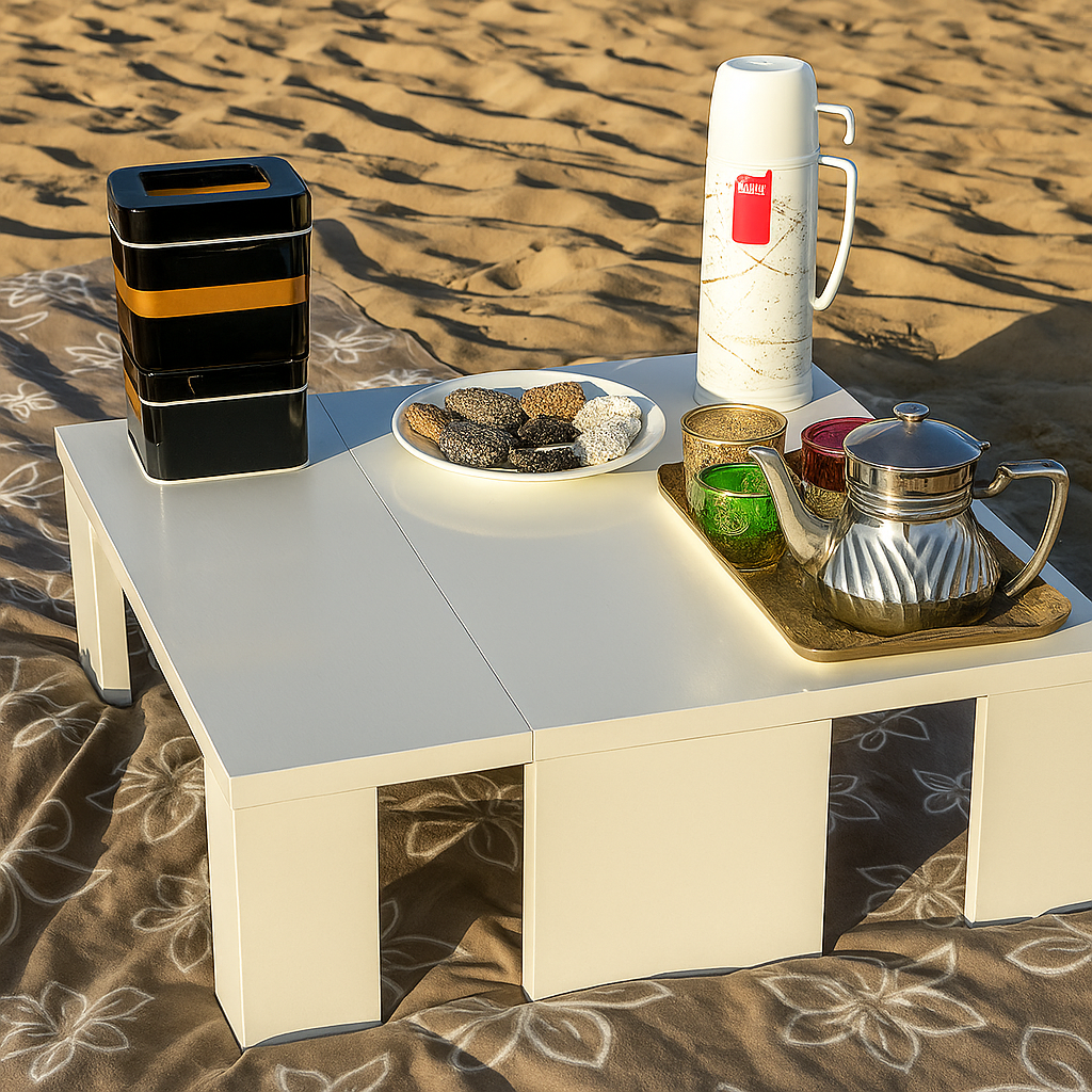 🏖️ طاولة الشاطئ الذكية للعائلات: خفيفة، عملية، ومتعددة الاستعمالات!