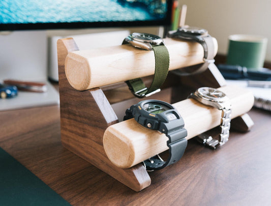 PRÉSENTOIR À MONTRES ET BRACELETS - DOUBLE NIVEAU EN BOIS MASSIF