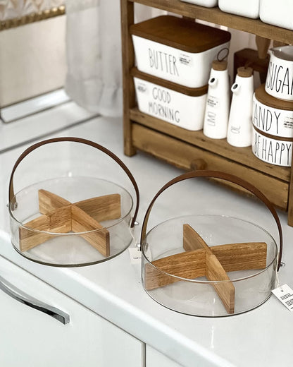 Bol de présentation en verre avec compartiments raffinés en bambou