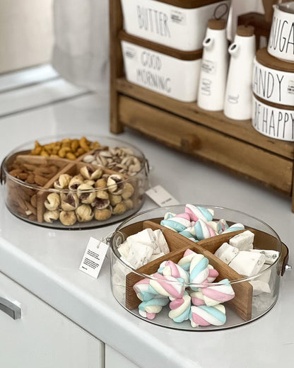 Bol de présentation en verre avec compartiments raffinés en bambou