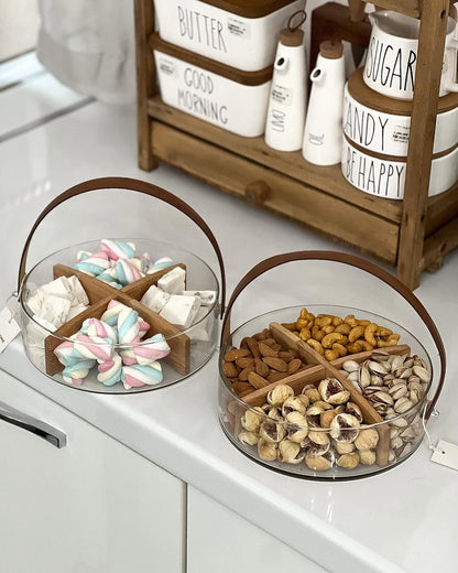 Bol de présentation en verre avec compartiments raffinés en bambou