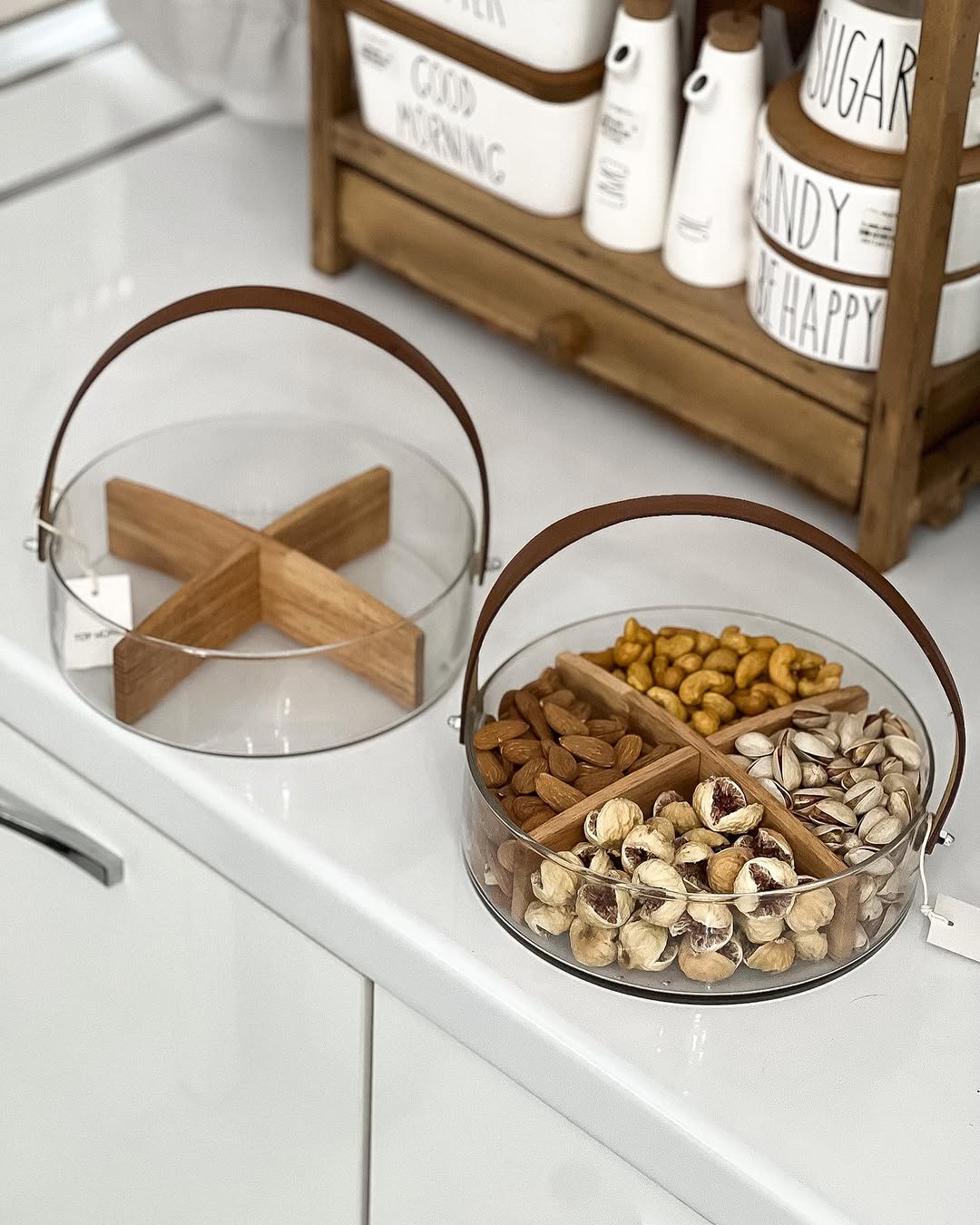 Bol de présentation en verre avec compartiments raffinés en bambou