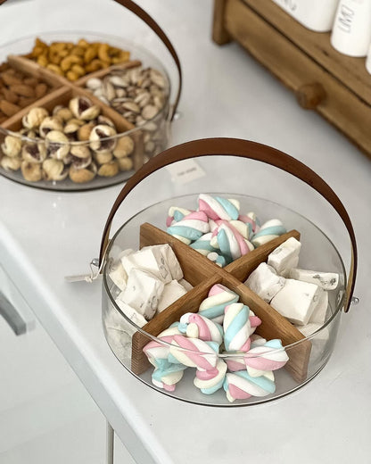 Bol de présentation en verre avec compartiments raffinés en bambou