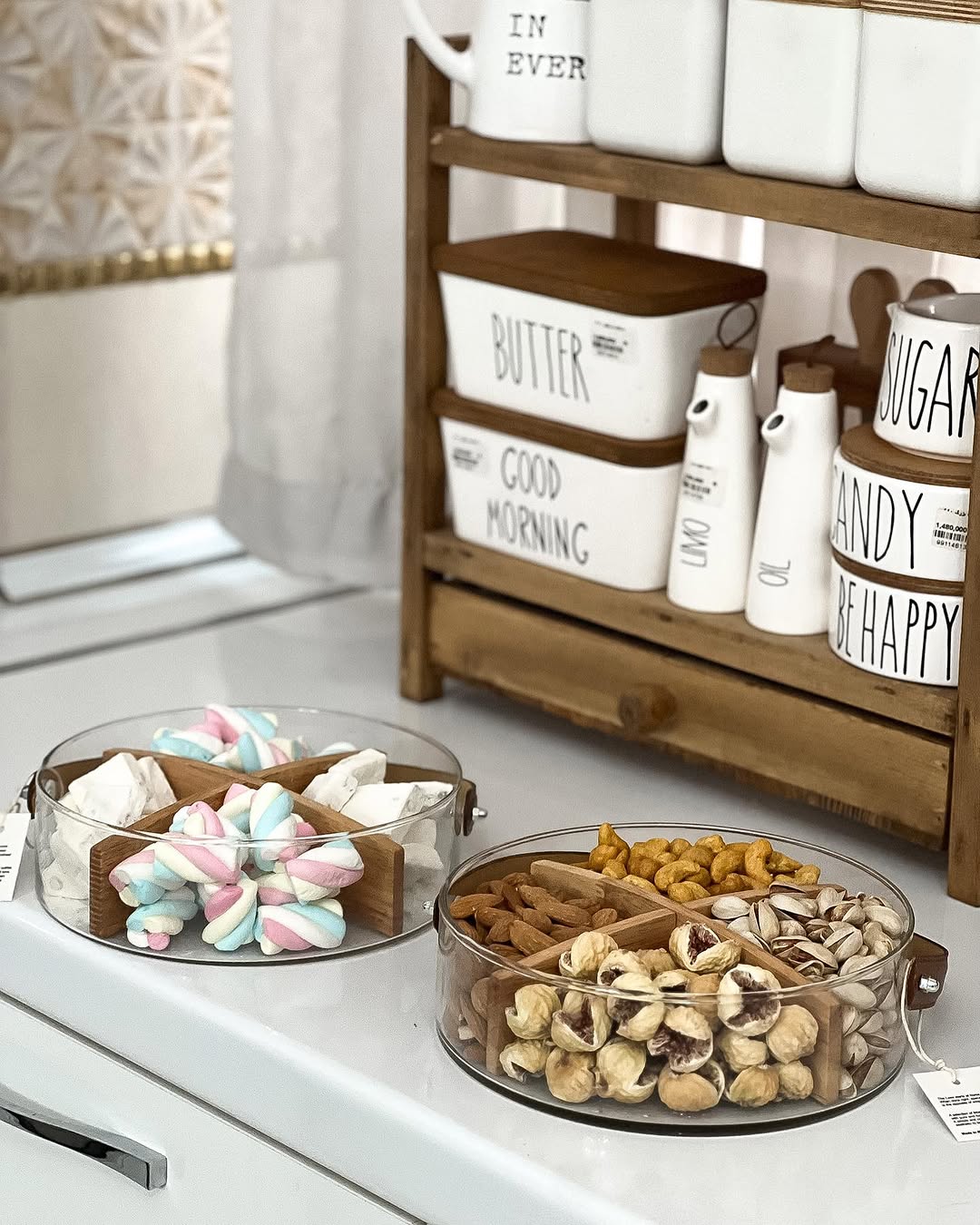 Bol de présentation en verre avec compartiments raffinés en bambou