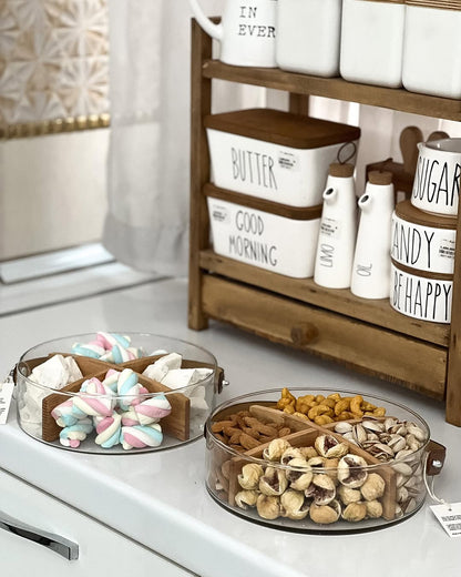 Bol de présentation en verre avec compartiments raffinés en bambou